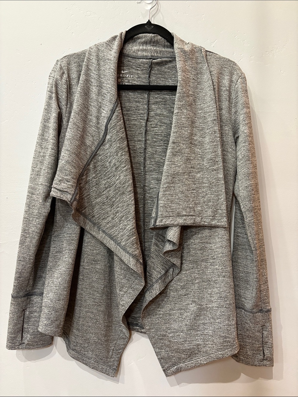 Nike Dri-FIT Women’s XS Gray Waterfall Open Front Cardigan Thumbholes